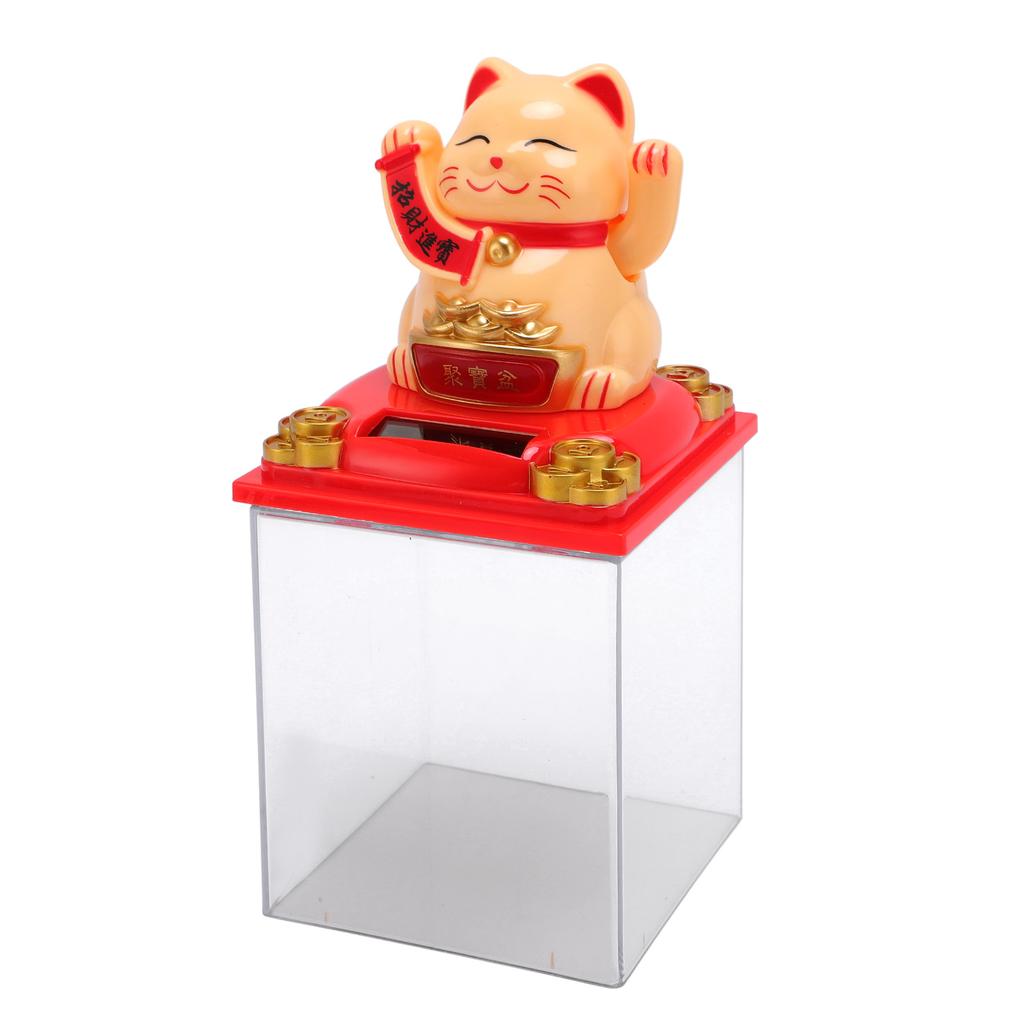 Solar Powered Waving Cat Good Luck Fortune Ornament   Welcoming Decor with Clear Cover