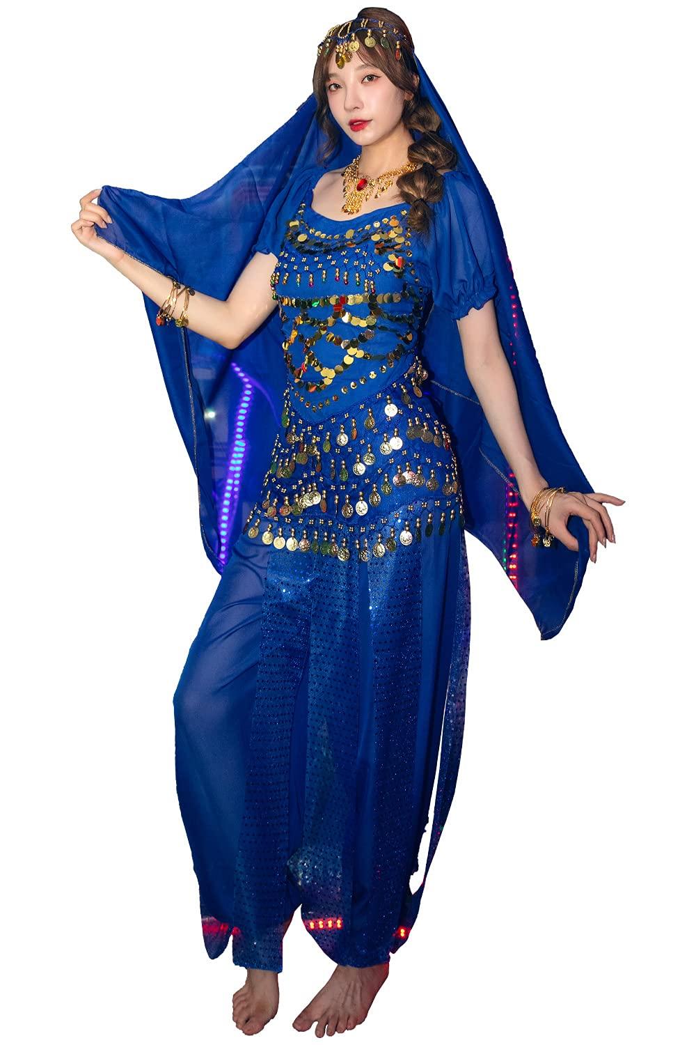 

Яскравий костюм Жасмін для арабського танцю живота для Хелловіну, косплею, великого розміру (jsm-NB-M)