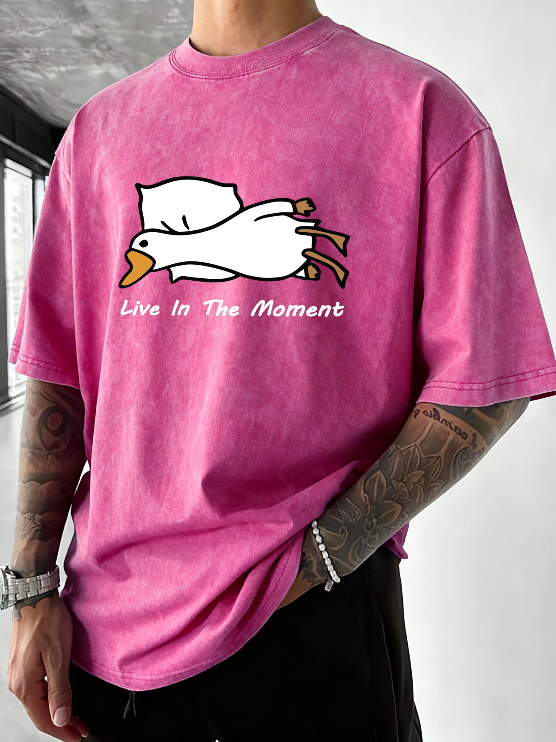 Goose Live In The Moment Print Washed T Shirt Man Crewneck Casual Top Cotton Oversized Short Sleeves Summer Men TShirts S