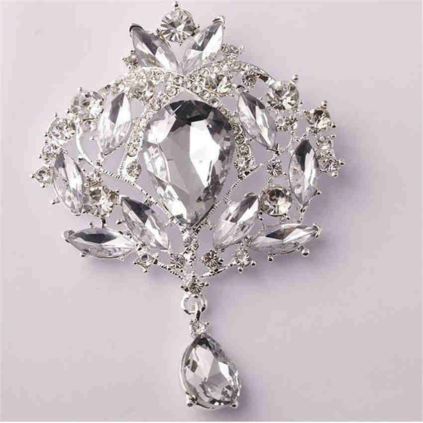 

Мода жіноча скляна каплевидна підвіска чудова форма квітки велика крапля шпилька брошки білий/срібний