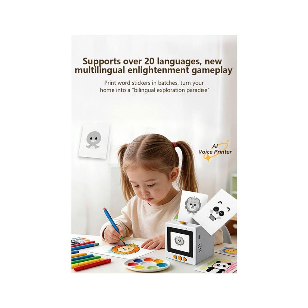 AI Voice Sticker Printer with Display Screen Thermal Label Printer, Inkless Portable Pocket Printer for Kids White