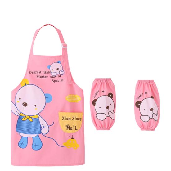 3Pcs/Set Kids Apron Cartoon Animal Print Waterproof Breathable Children Baking Apron with Sleeves for Christmas Gift
