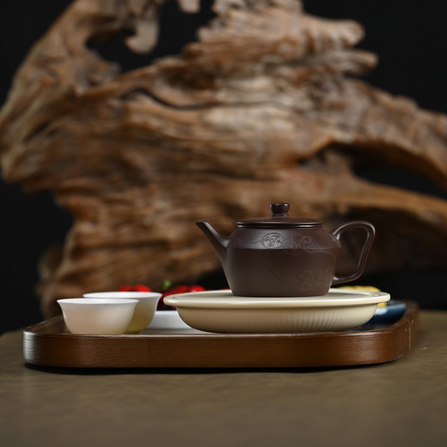 200ml Exquisite Yixing Purple Clay Teapots Handmade Wealth-attracting Big Caliber Pot Raw Ore Mud Kettle Chinese Zisha Tea Set