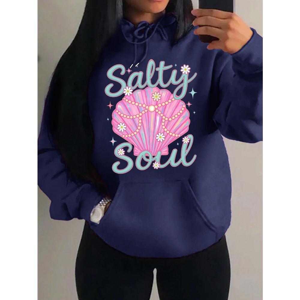 Salty Soul Beautiful Shell Printing  Women Hoodie All-Match Autumn Streetwear Soft Comfortable Hoody Pullover