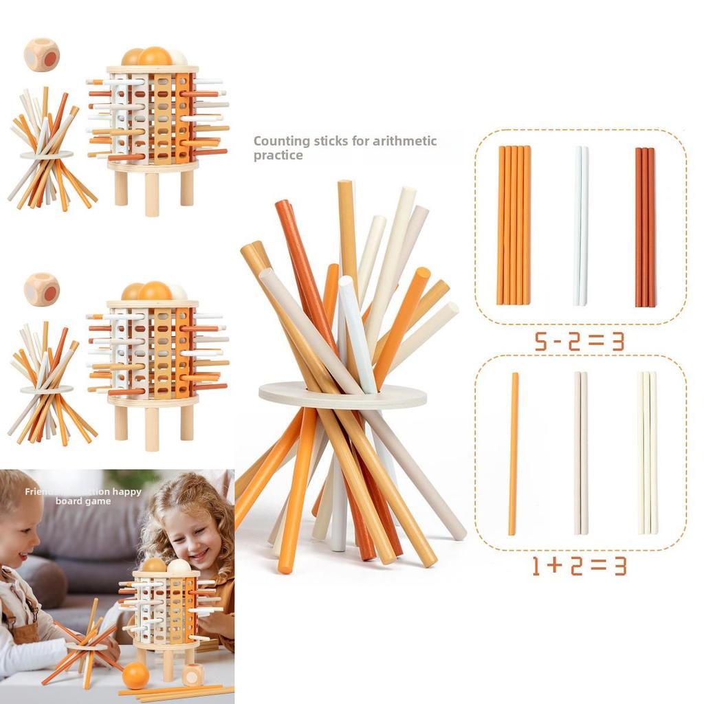 Wooden Tower Puzzle Game For Kids With Dice And Party Play Set