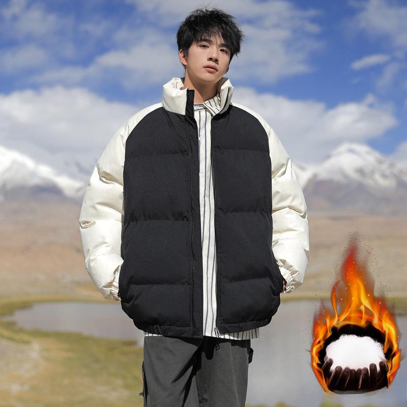 Cotton Coat Men's New Winter Style Japanese Style Fresh and Trendy Color Matching Stand-up Collar Thickened Bread Coat Cotton Coat Couple