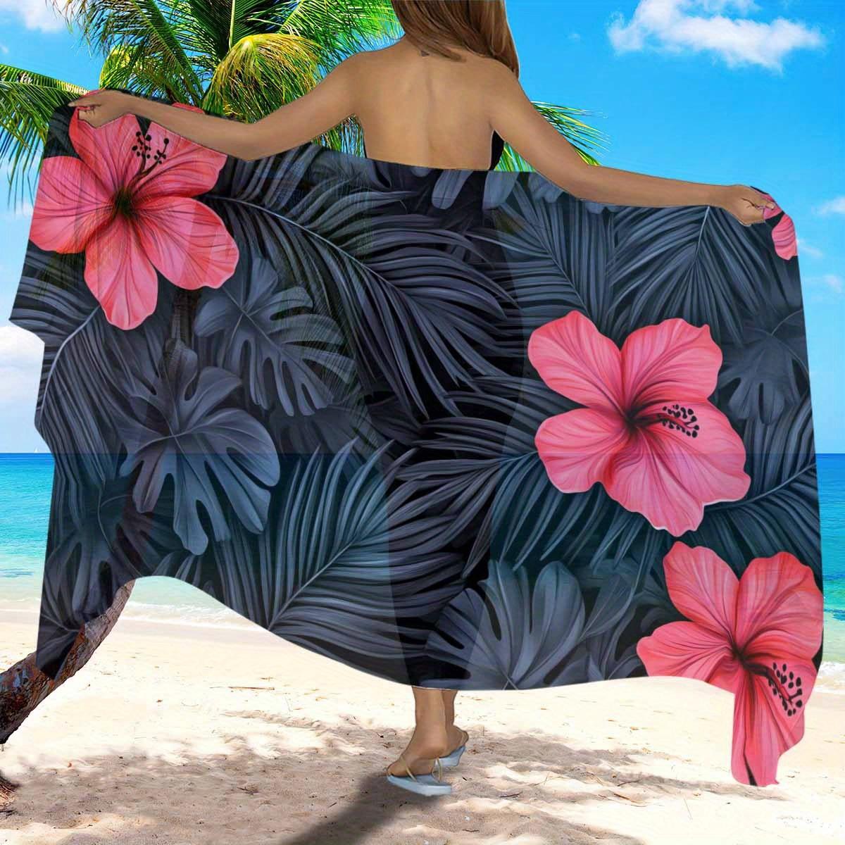 

Tropical Floral Sarong, Large Quick Dry Absorbent Beach Wrap for Travel Camping Easter Ramadan W40*H60(CM)