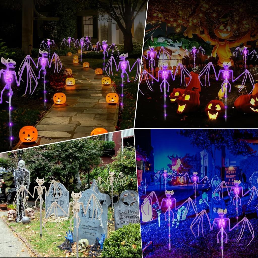 Xiaomi 2PC/Set Halloween Outdoor Solar Garden Lights Waterproof 3D Horror Bat Skeleton Purple Orange Stake Lights House Party Decor