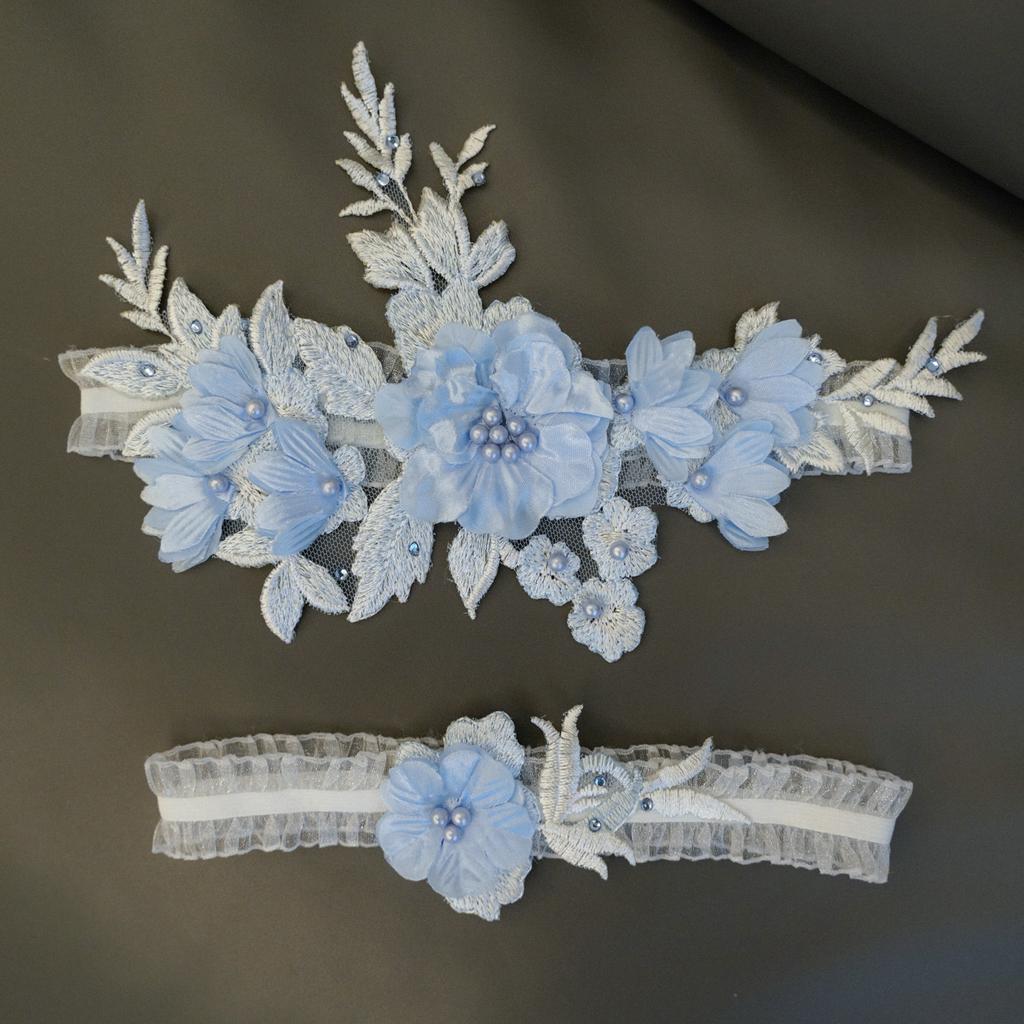 Elegantes blaues Blumen-Brautstrumpfband-Set für Mädchen Cosplay Hochzeitsparty Beinring Schleife Damen Accessoires