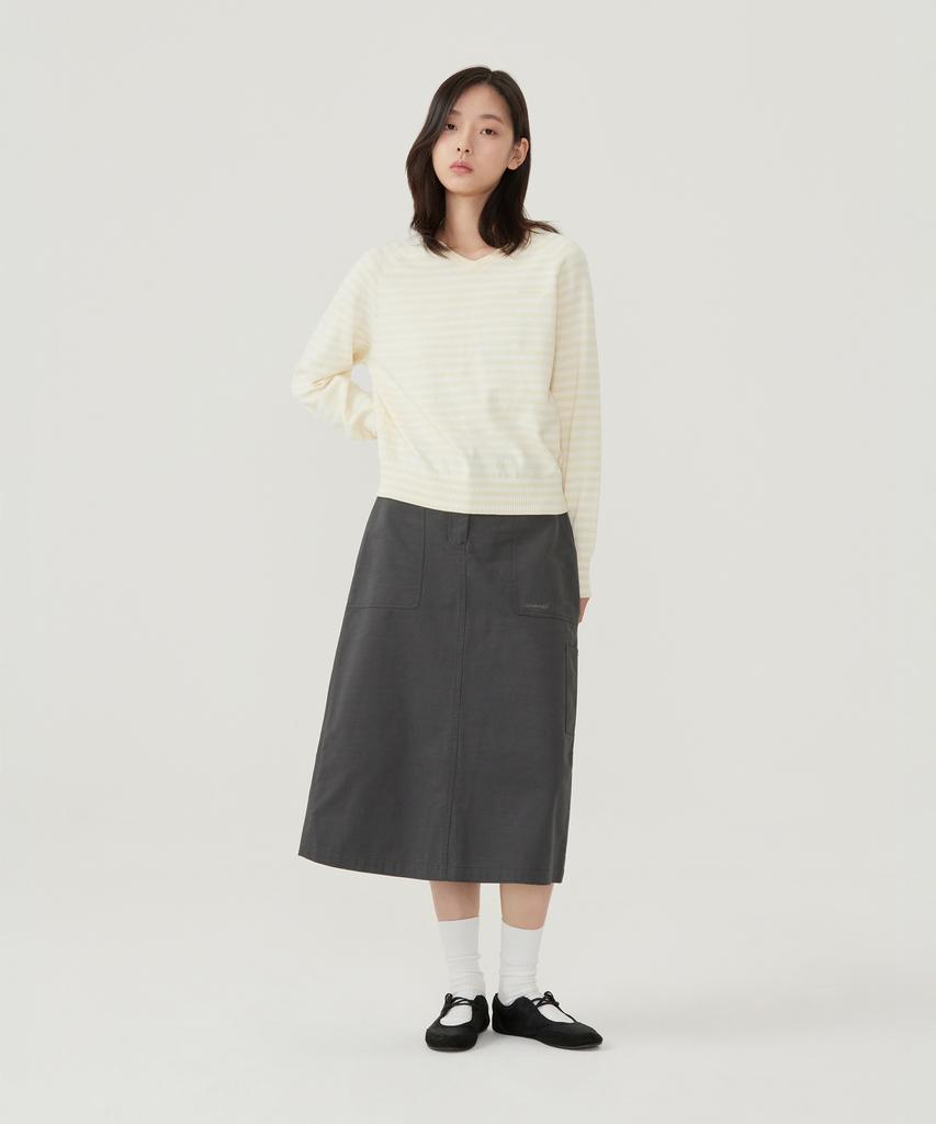 COVERNAT WOMAN Striped V-Neck Knit Yellow
