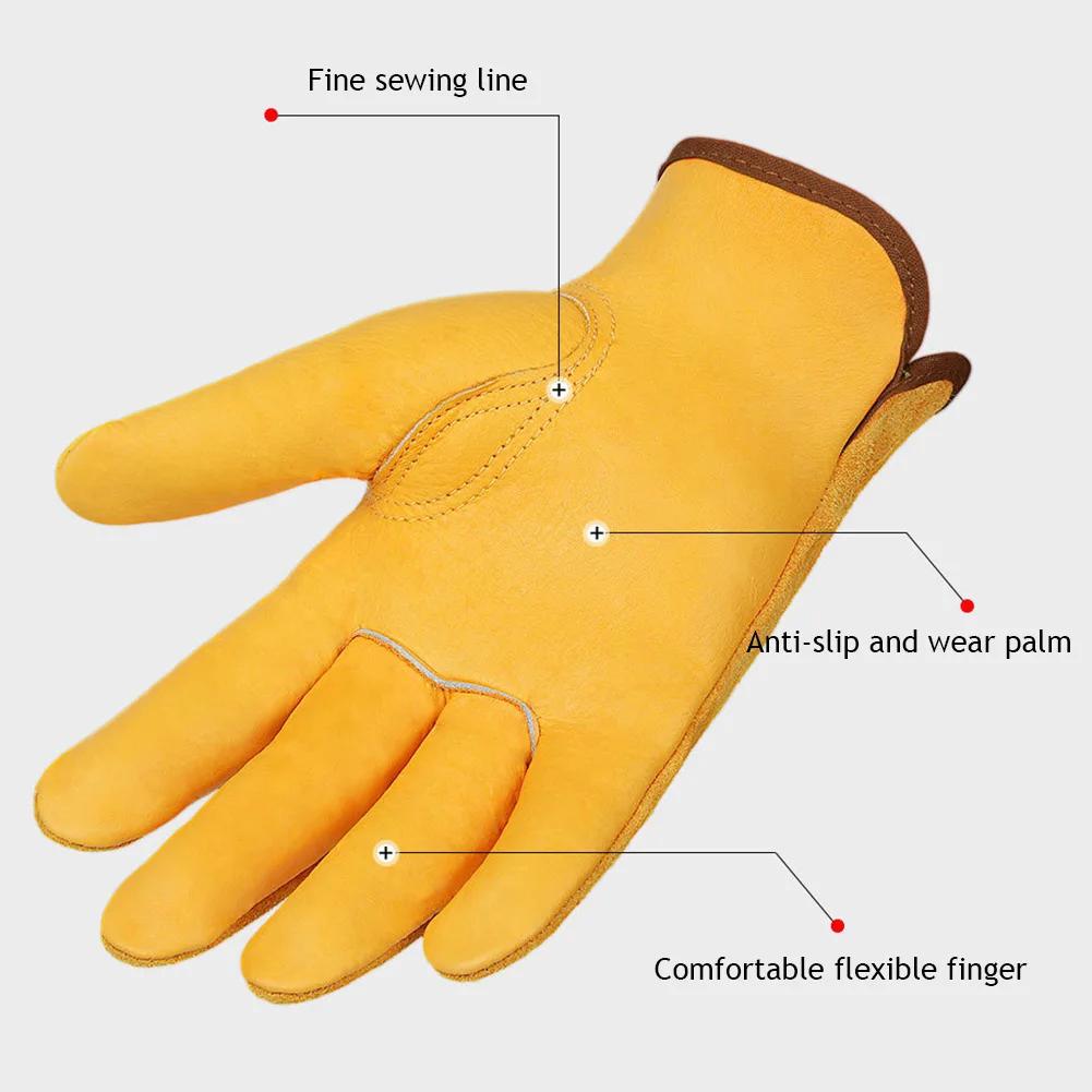 Mănuși de lucru din piele de vacă, mănuși de siguranță pentru sudură, protecție pentru grădină, sport, motocicletă, șofer, rezistente la uzură, bărbați