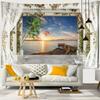 Scenery Outside the Window Tapestry Wall Hanging Sandy Beach Picnic Rug Camping Landscape Tapestries Pad Home Decor Wall Cloth