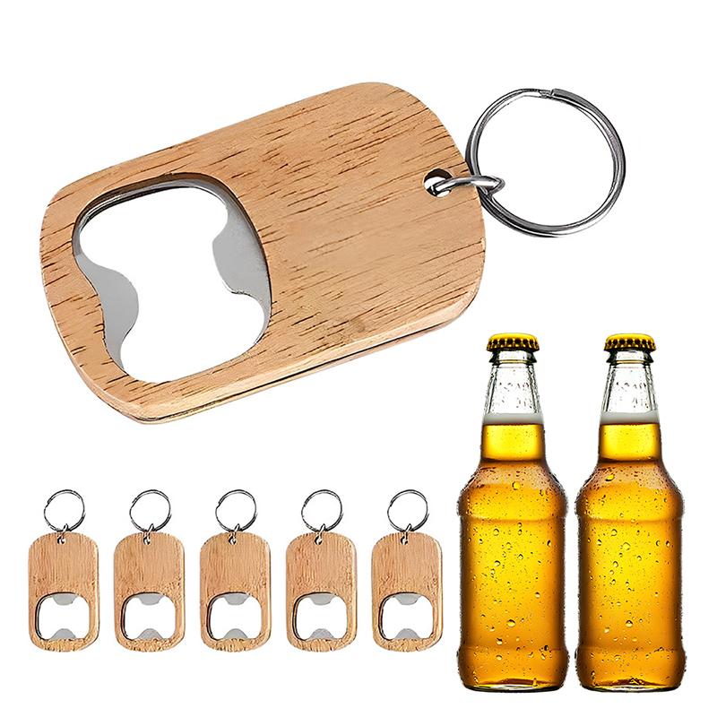 1Pcs Wood Stainless Steel Beer Bottle Opener Baptism Gift Wedding Party Guest Keychain Opener