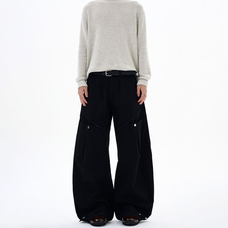 Kisko American Retro Three-Dimensional Deconstructed Design Work Pants Unisex Trendy Loose Straight Casual Scimitar Pants