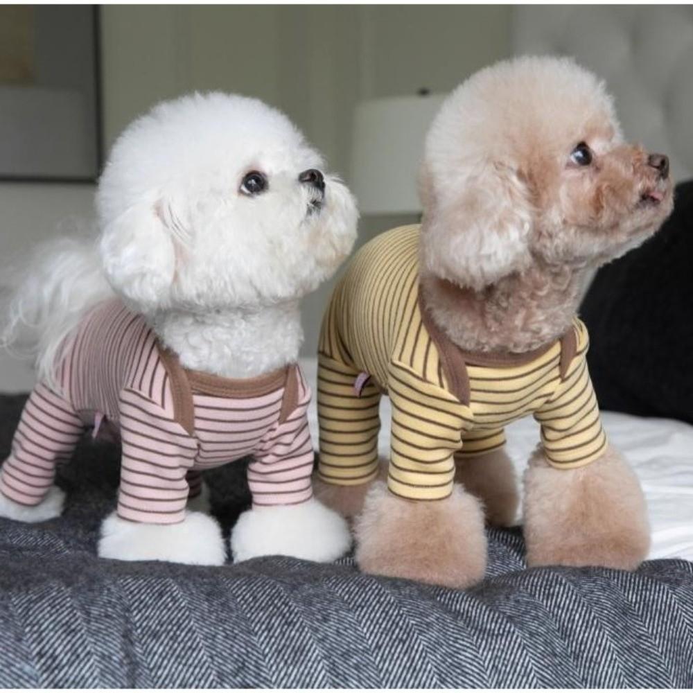 Soft Four-Legged Dog Pajamas Long Sleeves Striped Dog Base Shirt Pet Casual Wear  Belly Protection