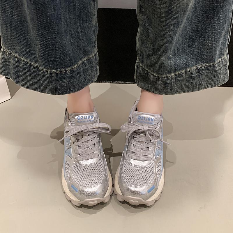 Fashion 7.5cm Air Mesh Micrifiber Leather Breathable Vulcanize Summer Chunky Sneakers Hollow Casual Platform Wedge Women Shoes