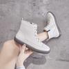 Leather short boots women's 2025 casual versatile flat bottom side zipper high top white shoes women's Internet celebrity popular boots velvet
