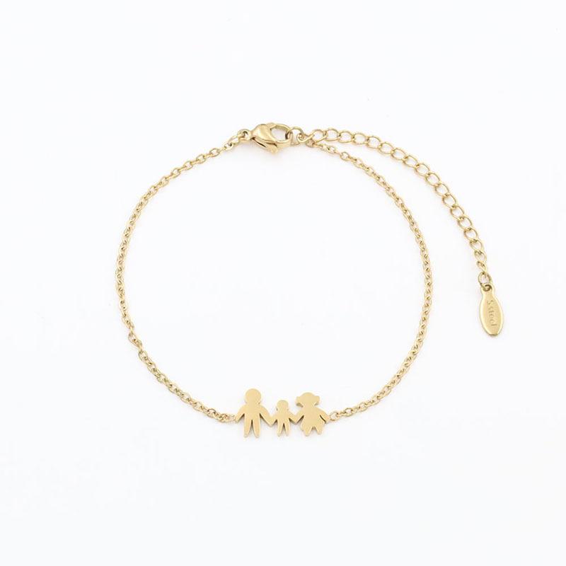 No Fading, Personalized Cartoon Shape, Family Of Four Pendant, Stainless Steel Bracelet, Same Jewelry For Men And Women