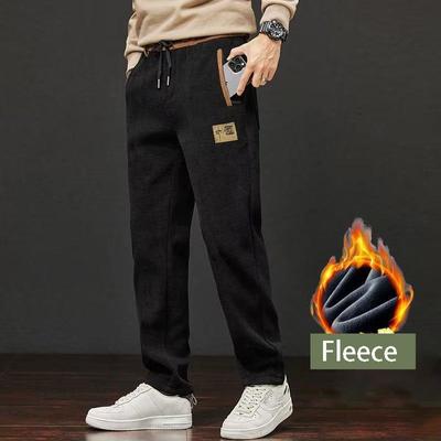 Men Thermal Warm Sweatpants Winter Thickened Fleece Men's Pants Warm Casual Embroidery Letter Fleece Liner Thick Trousers Outdoor