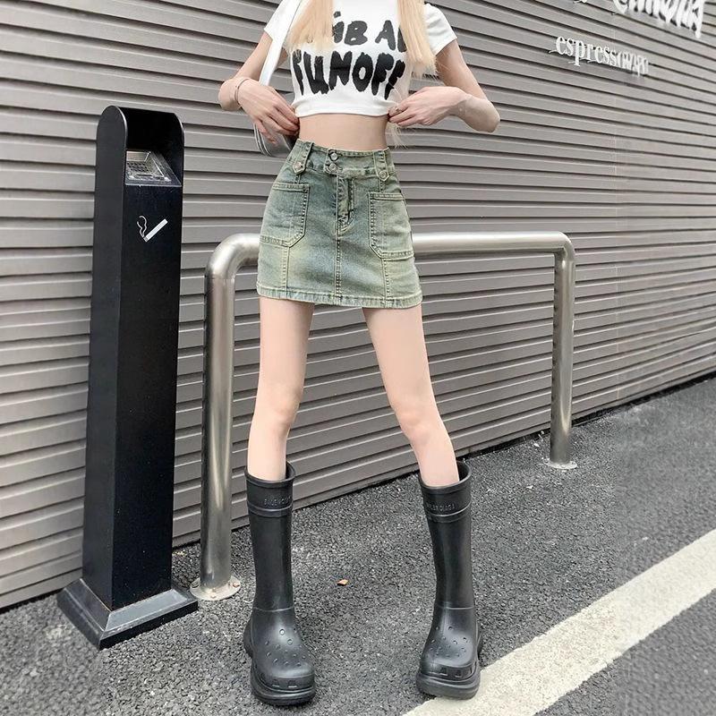 **Summer 2025 High-Waist Retro Denim A-Line Mini Skirt**
