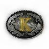 Western Cowboy Ethnic-Style Oval Belt Buckle - English Letters & Tang Grass Pattern Alloy