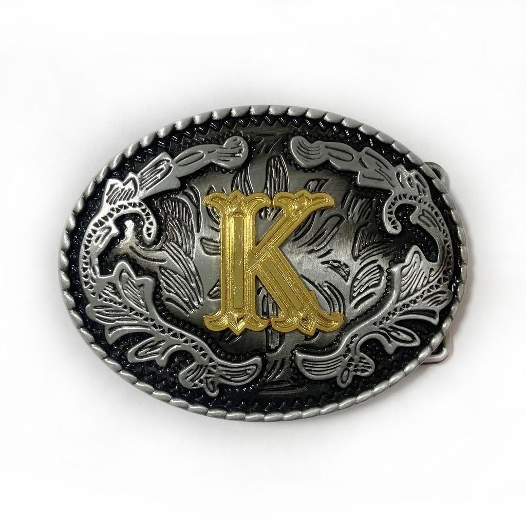 Western Cowboy Ethnic-Style Oval Belt Buckle - English Letters & Tang Grass Pattern Alloy