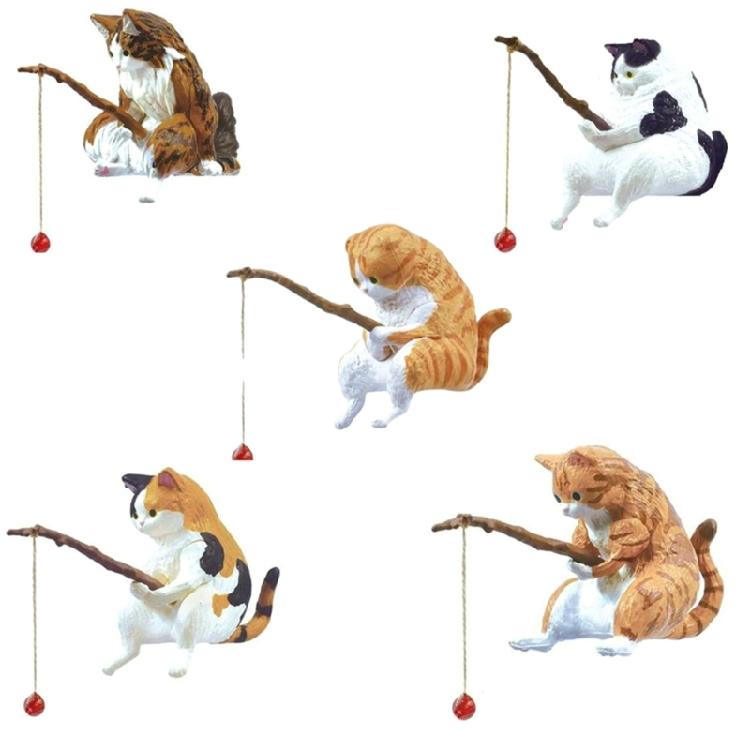 

Animal Aquarium Decorations Set Fishing Cat Figurines for Small Fish Tanks