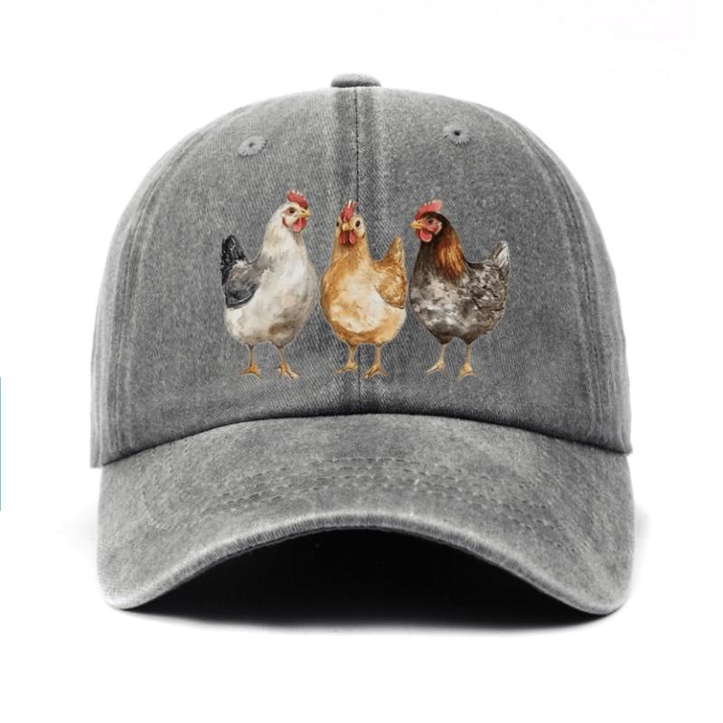 Three Chickens Print Baseball Cap Cotton Adjustable Casual Sun Hat for Adults