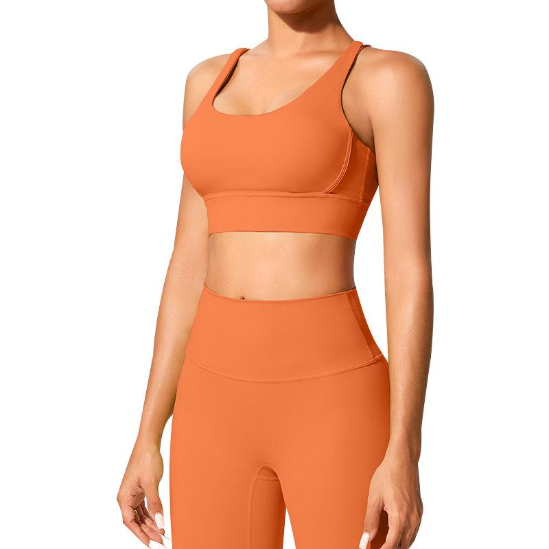 Cross-Back Shockproof Sports Bra: European-American Fitness Tank Top with Thin Straps for Yoga and Nude Comfort