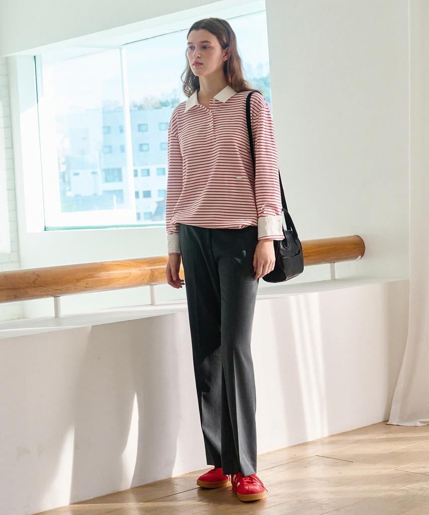 Deuloupisumeon Striped Collar String T-Shirt [Red]