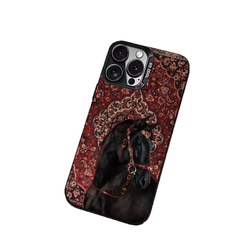 Retro dark horse for Apple 15 colored silver iPhone14promax creative 13/11 matte 16 protective case 17