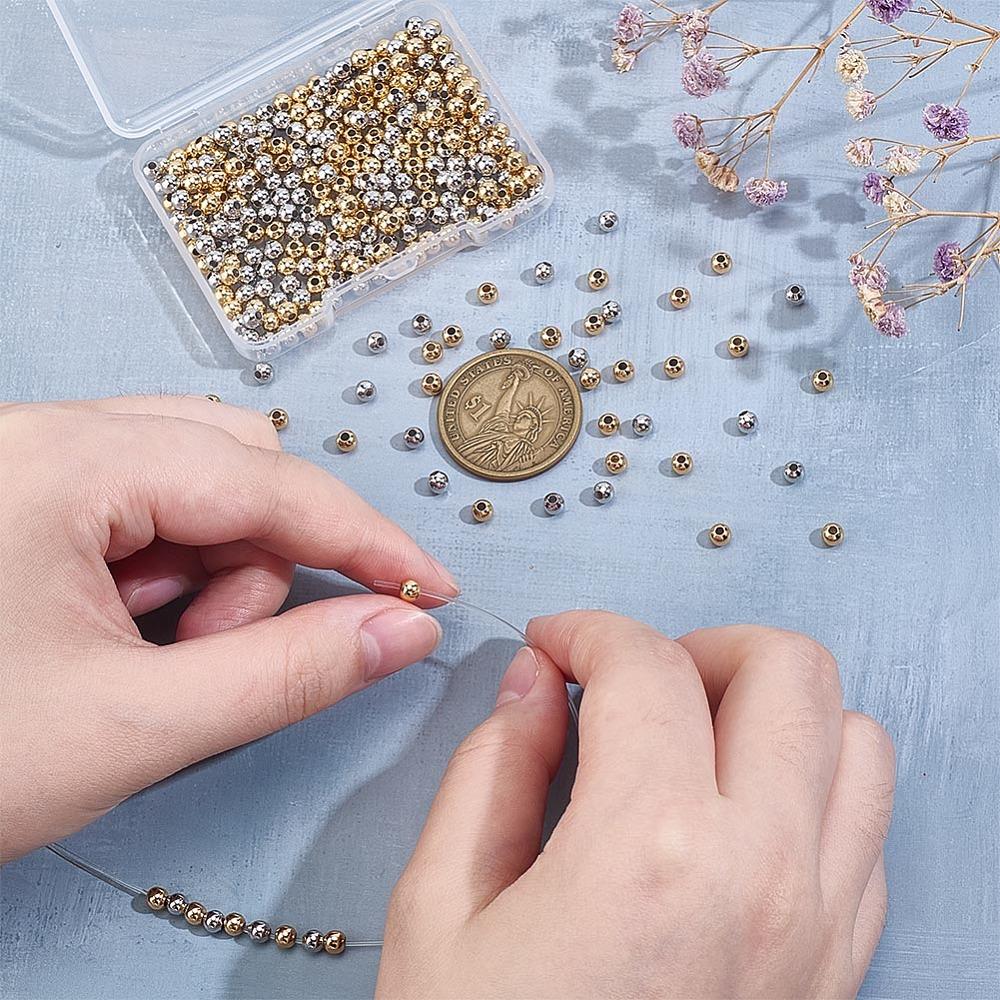 Brass Round Spacer Beads, Real Gold Plated & Real Platinum Plated, 4mm, Hole: 1.5mm, 300pcs/set