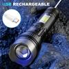 5 Modes USB Rechargeable LED Flashlight Powerful Zoom Torch with COB Side Lights Outdoor Emergency Lantern Camping Portable Lamp