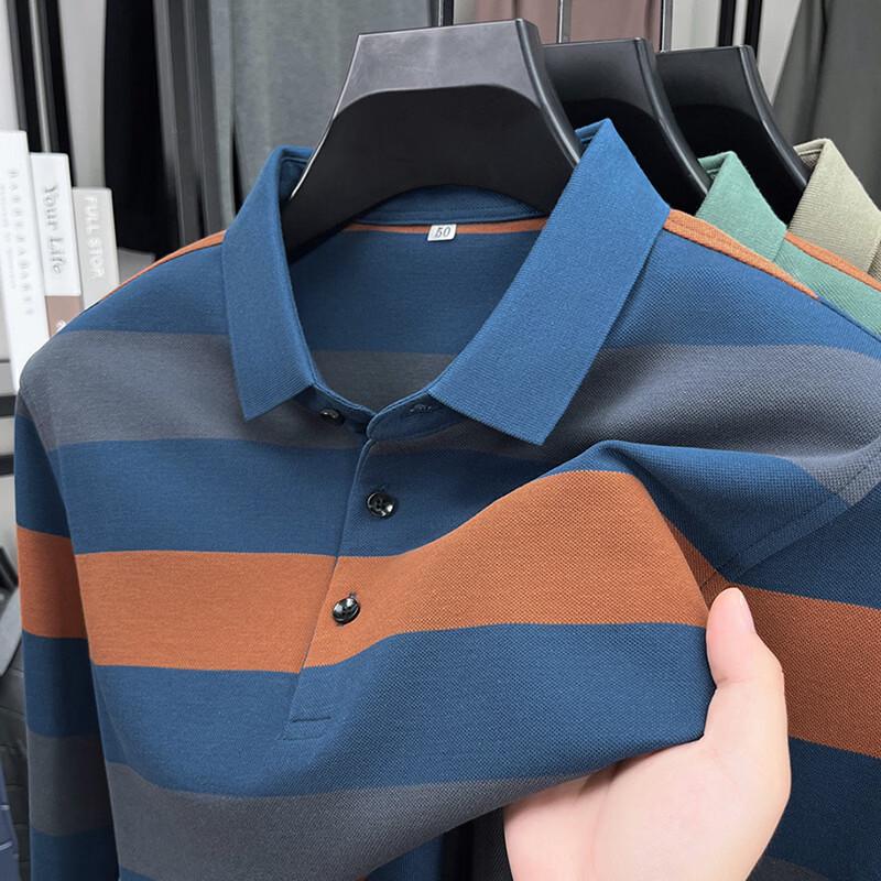 Firstview Men's Striped Cotton Long-Sleeve Polo Shirt