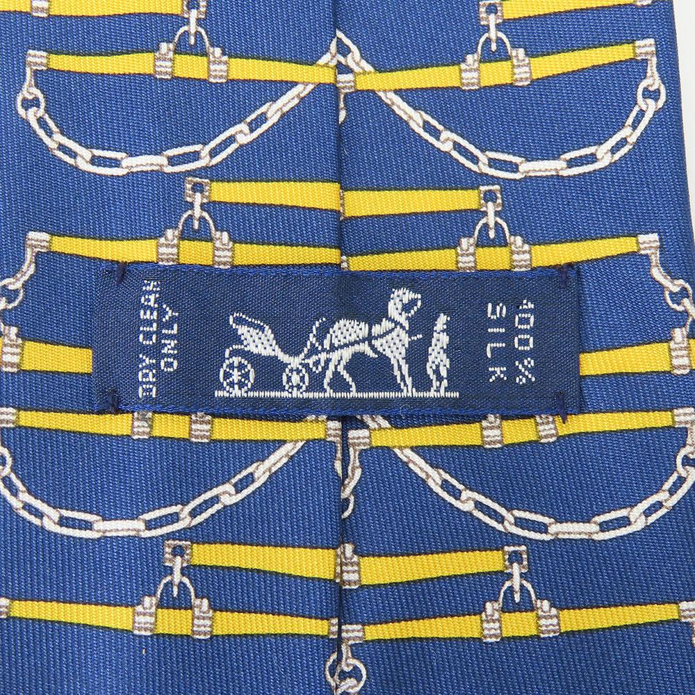 Used HERMES Tie Silk Navy Yellow Overall Handle