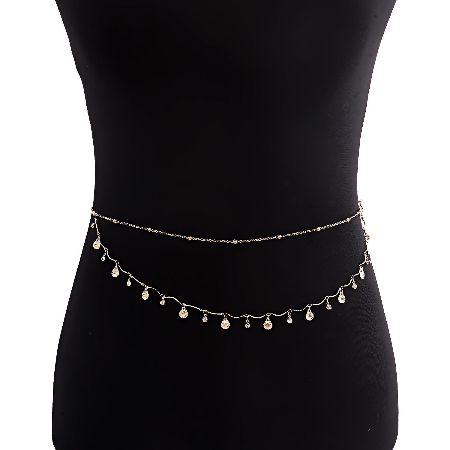 

Sexy sweet cool simple metal body chain, scallop zircon versatile waist chain золотий