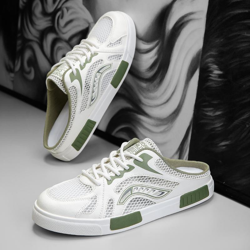 New Canvas Shoes Mesh Half Tray Shoes Men's Summer Sandals Lazy Slippers Fashionable Hollow Breathable Sports and Leisure Shoes