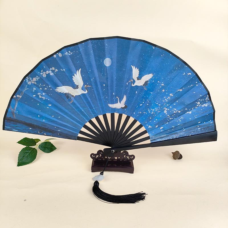 Ancient Style 8-Inch Folding Plastic Fan with Tassel for Men's Hanfu Dance