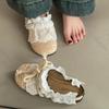 Damen Casual Ballerinas 2025 Sommer Neu Lace Weave Atmungsaktive Stroh-Slipper Outdoor Mode Schleife Bequeme Pantoletten Halbslipper