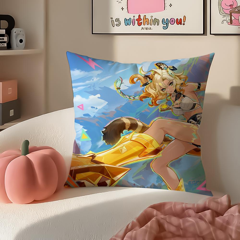 Game Genshin Xilonen Cushion Cover Pillowcase Short Plush Invisible zipper Room Sofa Cushion Cover
