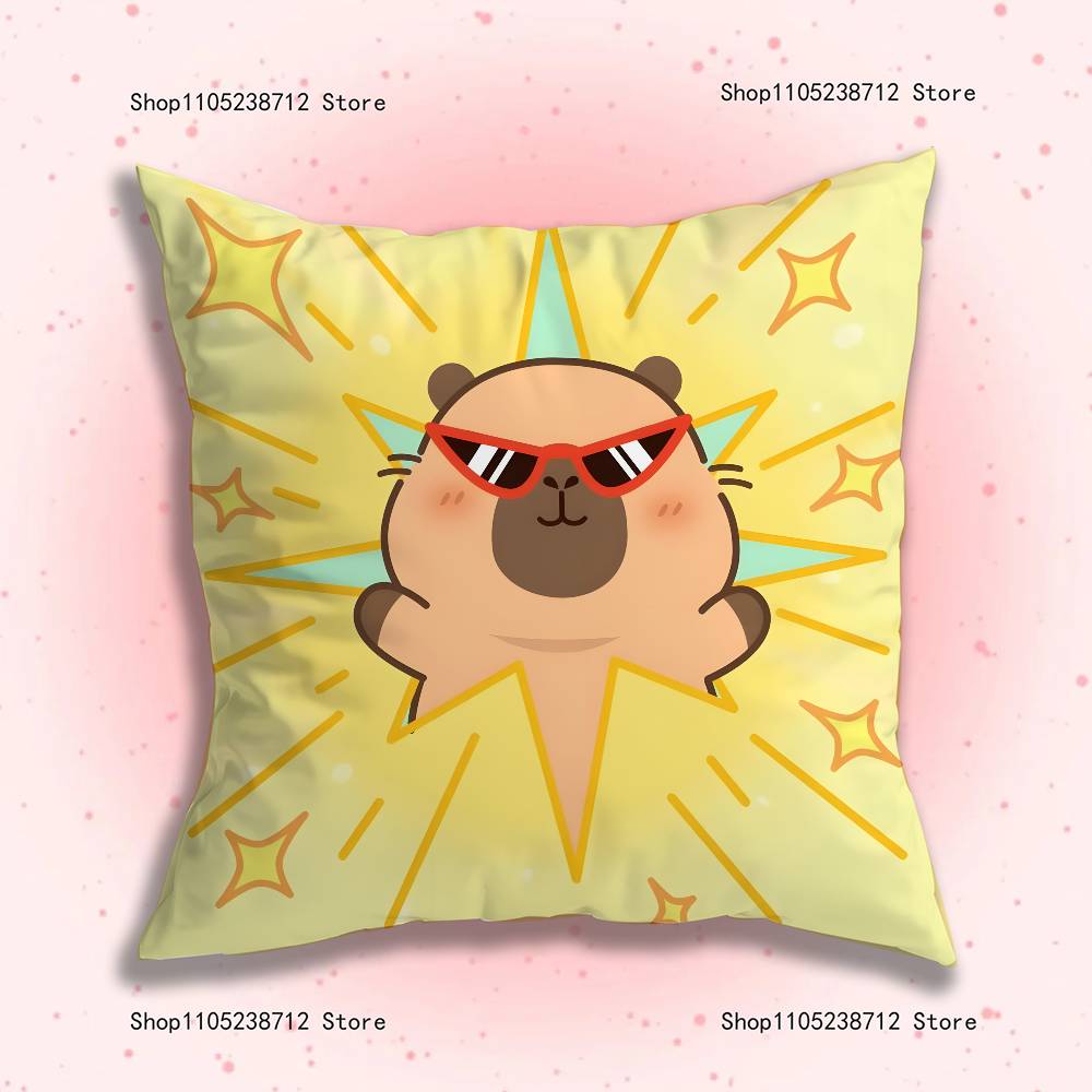 Cute Cartoon C-Capybara Pillow Covers Cartoon Sofa Decorative Home Double-sided Printing Short Plush Cute Cushion Cover