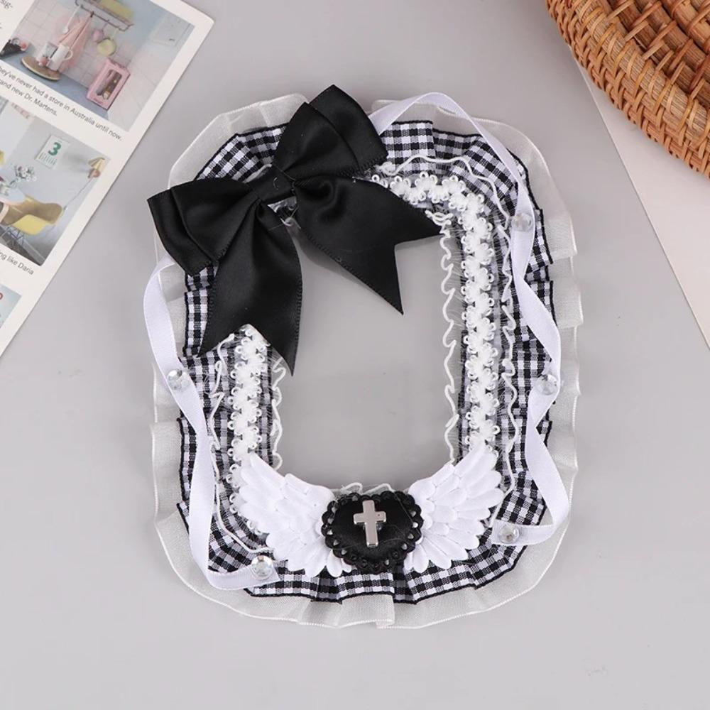 

Cute Polyester Bow Photocard Holder Kawaii Angel Wing 3 inch Kpop Card Holder Lace Sleeve Photo Card Holder Student чёрный