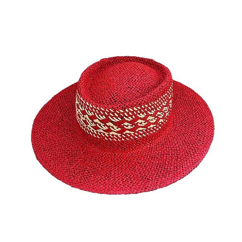 

202603-DS ins chic summer red paper color same star classic fedoras cap men women leisure panama jazz hat head size 57cm червоний
