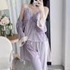 New golden velvet autumn and winter pajamas women's sexy backless suspender trousers set butterfly nightgown with chest pad air-conditioned clothes