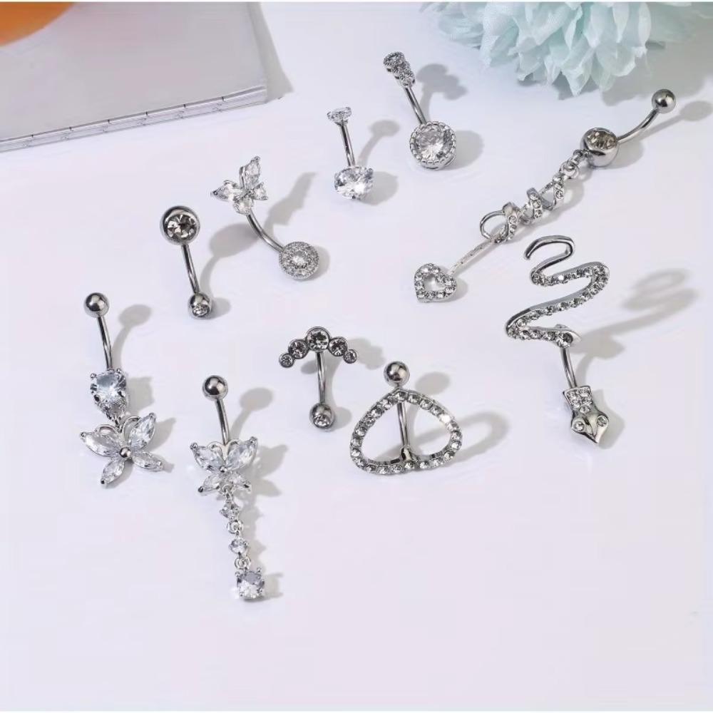 Bobisty Navel Ring 14G Heart Snake Butterfly CZ Dangling Belly Ring for Women Stunning Belly Button Piercing Jewelry