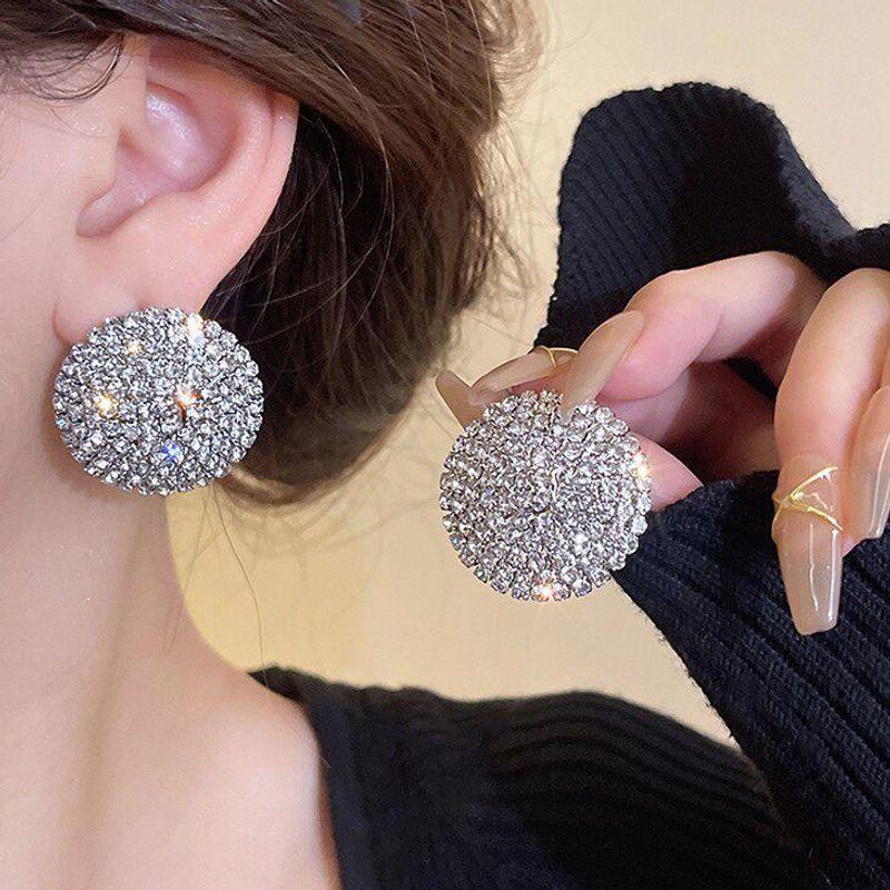 European and American Silver Needle Full Diamond Irregular Earrings, Exquisite and Luxurious Design Earrings, Niche Fashion Versatile Earrings 8#Silver Needle-Regular-Silver