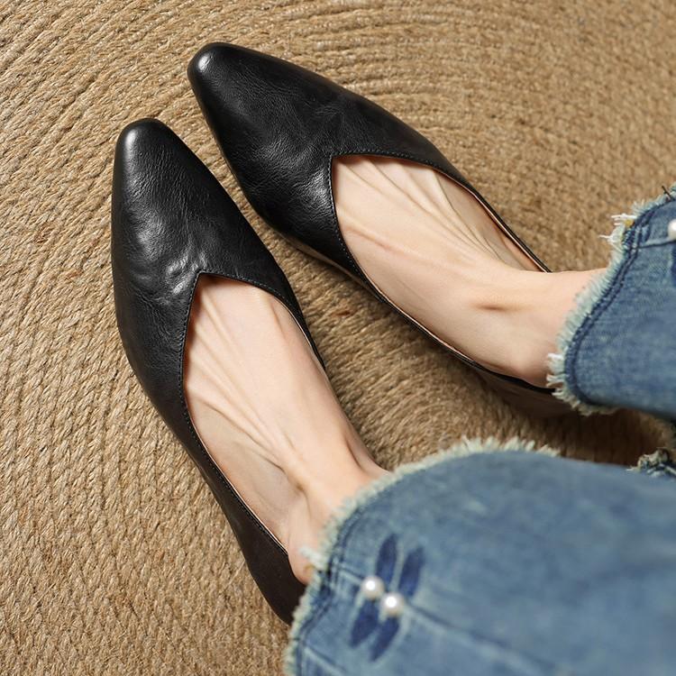 Chao Soft Pointed Leather Shallow Mouth Single Shoes Women's One Foot Pedal Women's Shoes Versatile Two Wear oL Professional Work Shoes