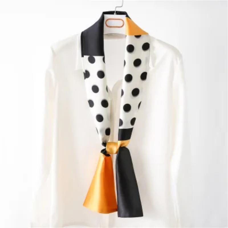 Hijab Real Long Silk Women Print Elegant Neck Scarves Hair Head Ribbon Tie Bag Handle Decoration Foulard Collar Kerchief