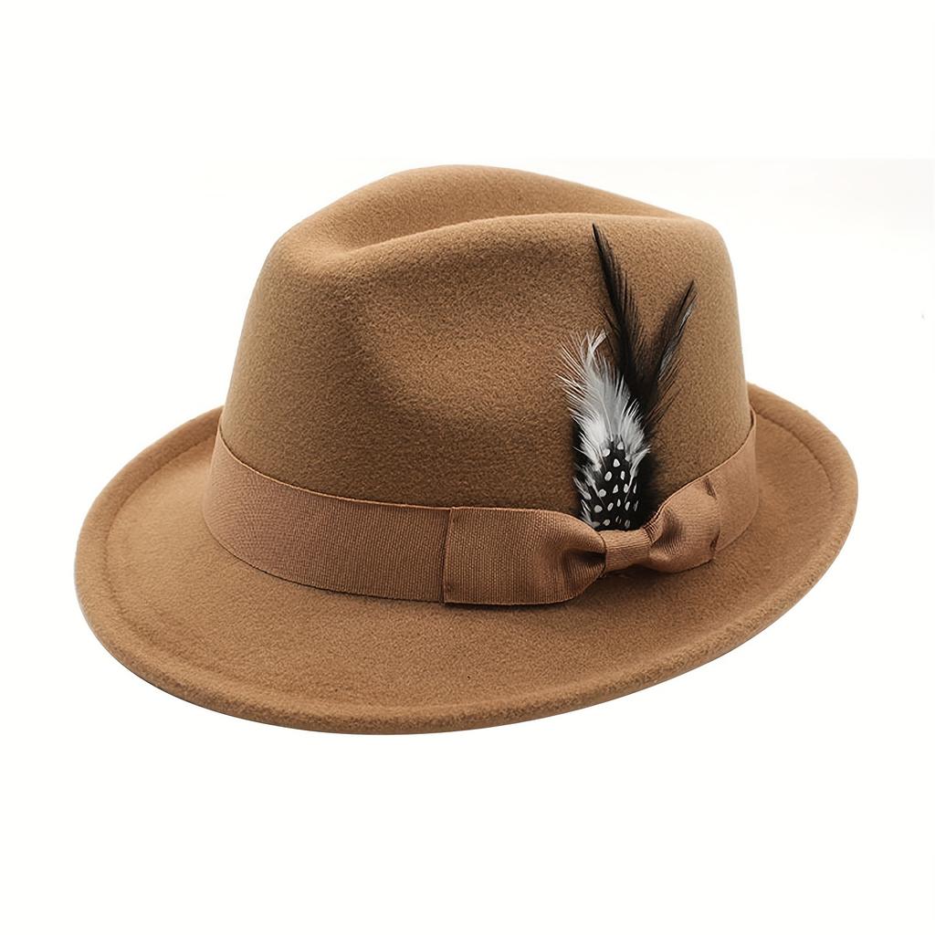 Men's Fedora Hat with Feather - Soft Jazz Dress Hat for Parties and Daily Wear