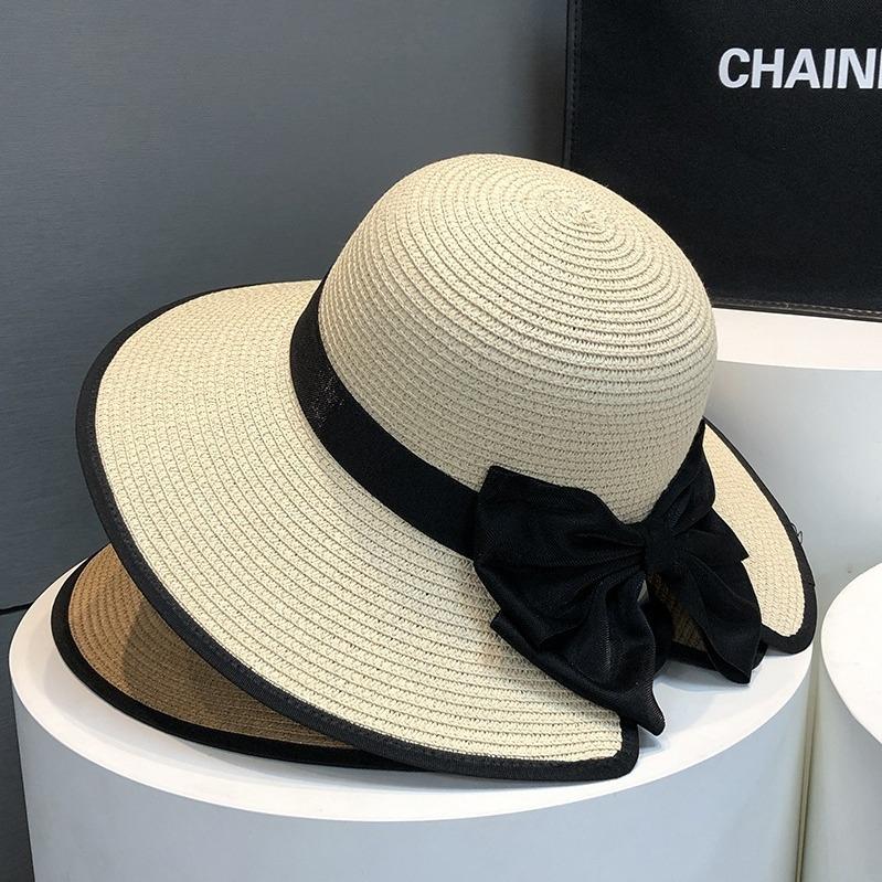 Bow Straw Hat Women'S Summer Travel Beach Sun Protection Sun Hat Outdoor Casual Versatile Straw Sun Hat